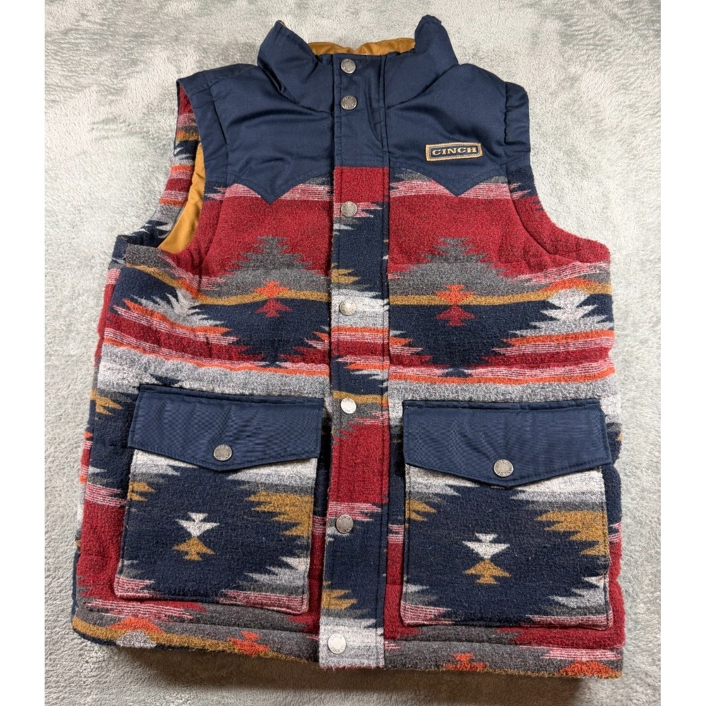 Cinch Vest Youth Boys L 12 Aztec Western Puffer‎ Snap Front Ranch